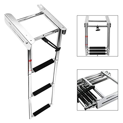 YaeMarine 3 Steps Boat Ladder Marine Ladder Under Platform Ladder Sliding Ladder Slide Mount