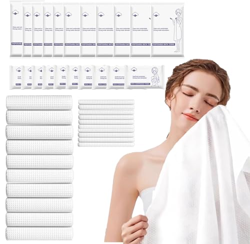 Large Disposable Towels | 20 Pack, Bath Towels(70x140cm) and Compressed Towel Tablets(30x24cm) Set, Travel Essentials Thicken and Soft Disposable Wash/Body Towel for Hotel bathroom Beach Swimming