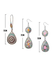 CASSIECA - Juego de 13 pares de pendientes de gota estilo bohemio vintage con diseño geométrico