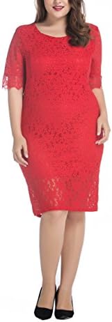 Zadachiel Women's Short Sleeve Crewneck Plus Lace Pencil Dress