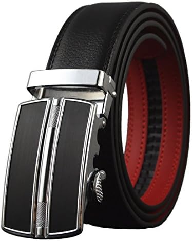 ClickBelts Men's Faux Leather Ratchet Belt Silver With Black Strap