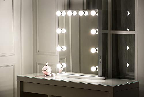 MissMii Flameless Hollywood Lighted Makeup Vanity Mirror with Lights,Tabletop or Wall Mirrors for Bedroom,Professional Illuminated Cosmetic Mirror LED Dimmable Light Bulbs (White, 19.7''(W)x25.6''(H)) - Thumbnail 2