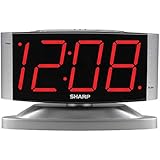 SHARP Home LED Digital Alarm Clock â€“ Swivel Base - Outlet Powered, Simple Operation, Alarm, Snooze, Brightness Dimmer, Big Red Digit Display, Silver Case