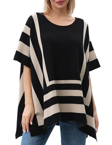 PULI Womens Pullover Poncho Sweater Cashmere Feel Shawl Wraps Loose Fitting Baggy Tops for Fall Winter