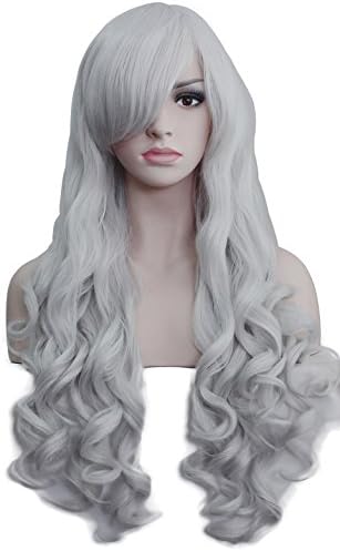 Diforbeauty 30" Long Curly Cosplay Wig Heat Resistant Hair Spiral Costume Wigs (Silver White)