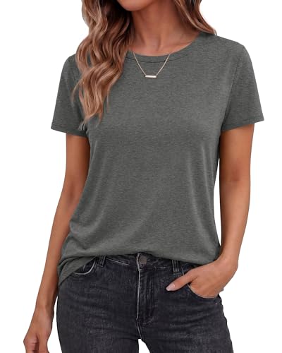 TNNZEET Grey T Shirts for Women - Casual Short Sleeve Spring Summer Tops Soft Basic Tees Beach Vacation Clothes 2026 at Amazon