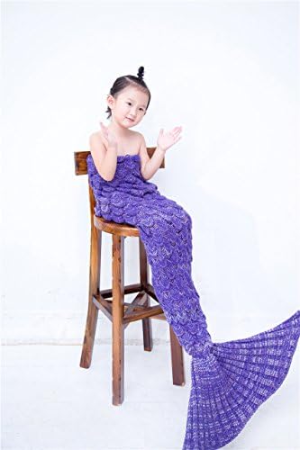 AILOVE Little Girls Cute Crochet Soft Knitted Mermaid Fancy Tail Blanket with Scales Handcraft for Kids All Seasons Soft Sofa Sleeping Bag Blanket Kids size-Scale55.1"x 27.6" (Purple)