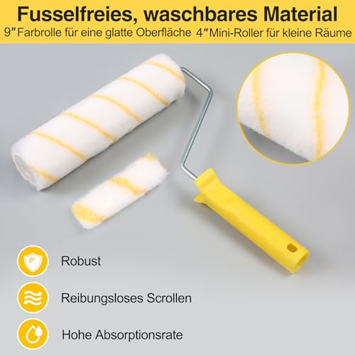 Gemsaya Paint Roller Set with Telescopic Rod, 20-Piece Painting Set with 1.5 m Telescopic Rod, 23 cm + 11 cm Painter's Roller, Brush, Scraper and Paint Tray, Paint Roller Wall Paint Roller for Wall Ceilings