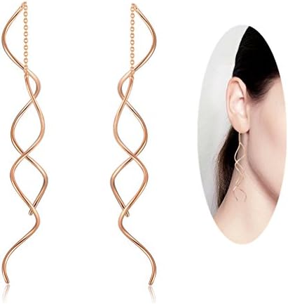 Free Style Threader Drop Dangle Earrings 18K Gold Plated Double Sided Curve Earrings for Women