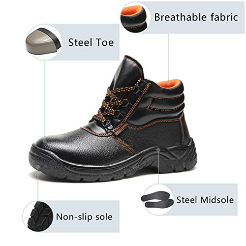 KMF Men's Work Safety Boots Steel Toe Puncture Proof Waterproof Footwear Industrial and Construction Black
