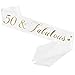50 and Fabulous Sash, 50th Birthday Sash Fabulous 50 Sash Birthday Party Favors, Supplies and Decorations (White/Gold)