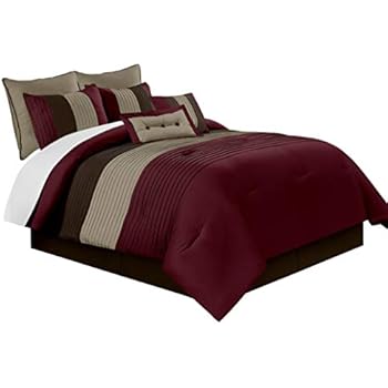 Chezmoi Collection Sydney 8-Piece Luxury Striped Comforter Set (Queen, Burgundy/Brown/Coffee)