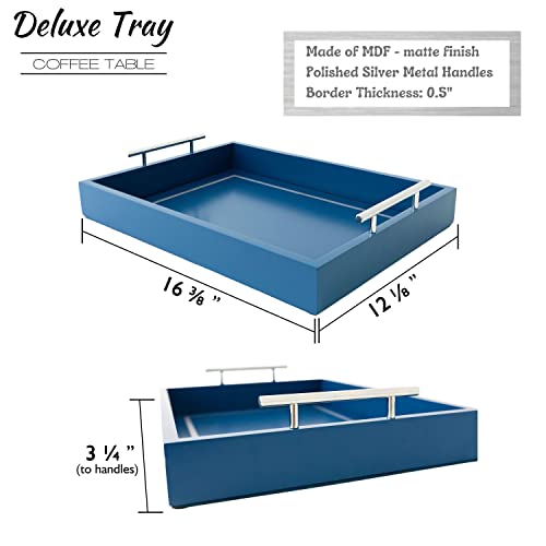 Deluxe Tray for Coffee Table Blue Serving Tray with Handles, a