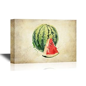 Canvas Wall Art - Watercolor Style Watermelon on Vintage Background - Gallery Wrap Modern Home Art | Ready to Hang - 12x18 inches