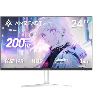 Amzfast 24インチ ゲーミングモニター白 200Hz/1ms MPRT/Fast IPS/FHD/HDR/Adaptive Sync AMZG24X1W（ホワイト）