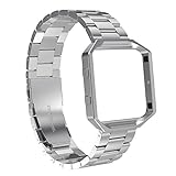 Fitbit Blaze Bands with Metal Frame,Austrake Stainless Steel Replacement Bands with Frame for Fitbit Blaze Smart Fitness Watch for Women Men Silver
