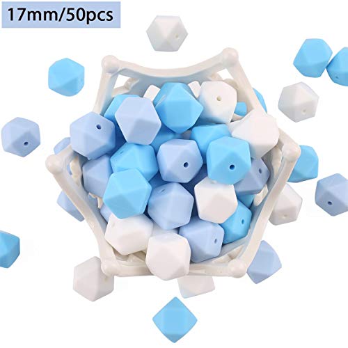 50pc 17mm DIY Sky Bule Silicone Beads Hexagon Chewing Beads Nursing Necklace Bracelets Accessories