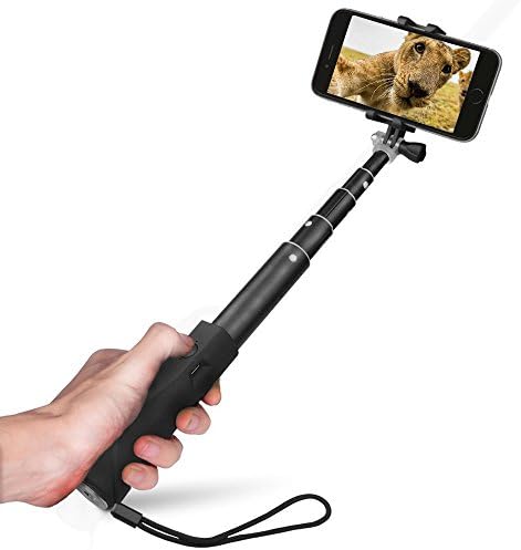 Selfie Stick for iPhone &amp; Android Smartphones Aluminum Extendable Monopod with Adjustable Phone Holder &amp; Built-in Bluetooth Remote Shutter (black)