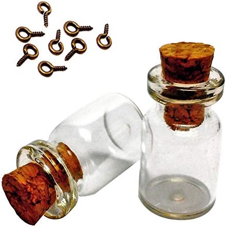 LEFV™ Mini Cork Top Glass Bottle Vial Charm Kit 3/4 Inch - 100pcs 0.5ml Clear Bottles with Corks & 100pcs Eye Screws - Miniature Empty Sample Jars Message Bottle Small Tiny Size