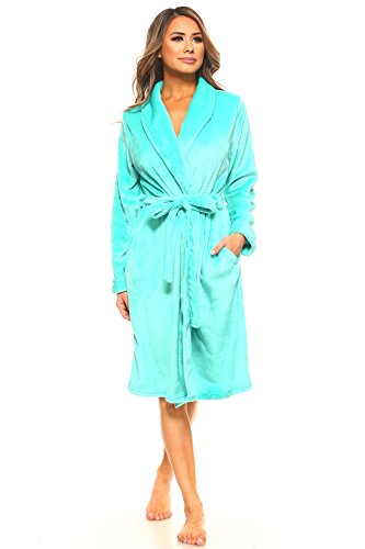 MarCielo Womens Fleece Robe, Fleece Robes For Women, Women Fleece Bathrobes, Plush Robes For Women (S/M, Aqua)