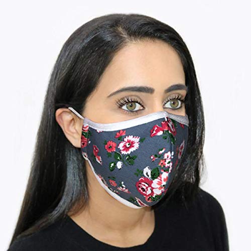 Step Ahead ® | 5 Pack Triple Layer Cotton Floral Print Face Mask (Pack of 5) | Unisex Reusable Fashion Washable | Nano Mesh Water Repellent Layer | Protects from Dust, Pollution, Droplets | UK Seller