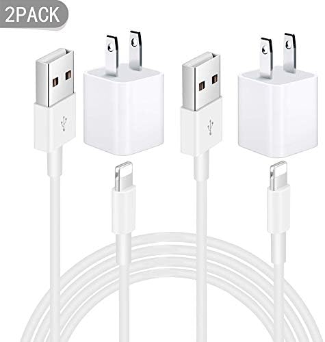 Phone Charger, Travel Wall Power Adapter Charger Cable, [2-Pack] USB Data Charge Sync Cable Compatible with Phone X/8/7/6S/6/Plus/SE/5S/5C/XS/XR/XS Max-White