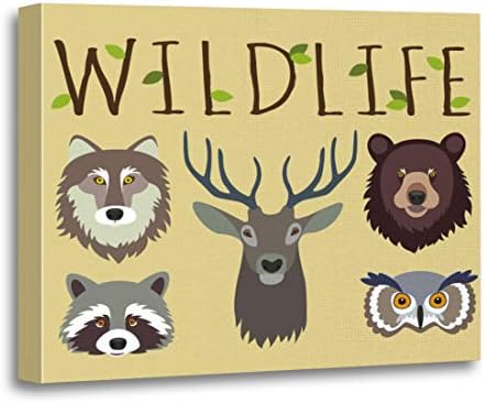 Tinmun Painting Canvas Artwork Wooden Frame Green Face Wildlife Masks of Wild Animals Woodland Bear 16x20 inches Decorative Home Wall Art