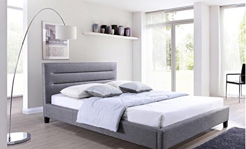 ModHaus Modern Low Profile Gray Linen Upholstered Queen Platform Bed with Headboard Includes ModHaus Living (TM) Pen