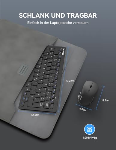 TECKNET Wireless Keyboard Mouse Set, German QWERTZ Layout, 2.4 GHz Wireless Mini Keyboard Mouse, 15 m Range Connection, Wireless Quiet Wireless Keyboard with Mouse for PC, Laptop, Smart TV, Black