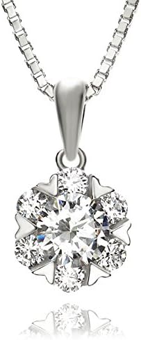 Snow Crystal Super Cubic Zirconia Solitaire Pendant Necklace for Women Stering Silver with Present Gift Box Japan