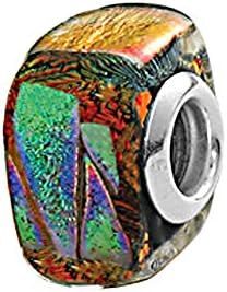 Zable Beads Sterling Silver Square Dichroic Orange Glass Bead