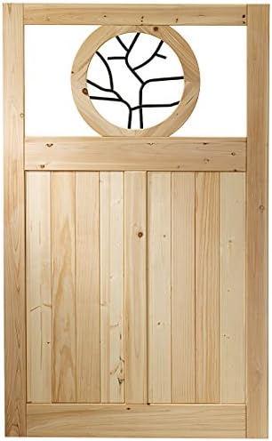 Universal Forest Products, Cedar Gate with Round Metal Art Insert, 42 Inches (W) X 70 Inches (H)