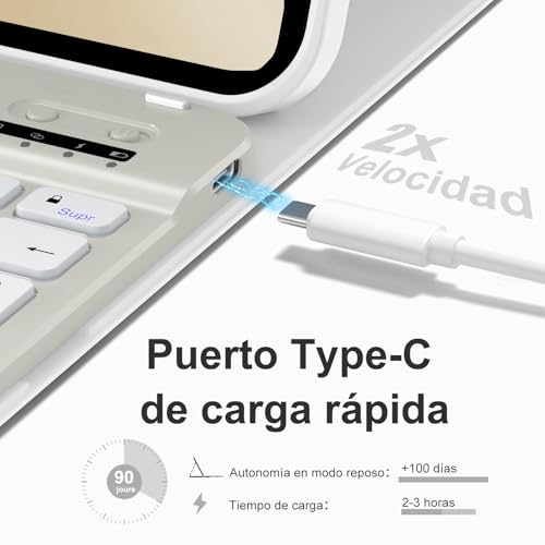 drivego Keyboard Case for iPad A16 11th Generation 2025/10th Gen 2022 (11/10.9 Inch), QWERTY Spanish Ñ, Anti-Drop Keys, Detachable Magnetic Bluetooth Keyboard with Pencil Holder, Light Gray