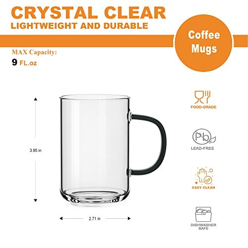 LUXU Glass Coffee Mugs Set of 4,Borosilicate Glass Coffee Cups 9 Fl.oz