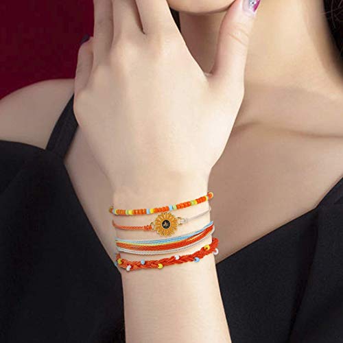 ISWAKI 8Pcs Sunflower Bracelets Hand String Bracelets Handmade Braided Rope Charms Boho Summer Beach Bracelet for Women Girls (Keep Fucking Going)…