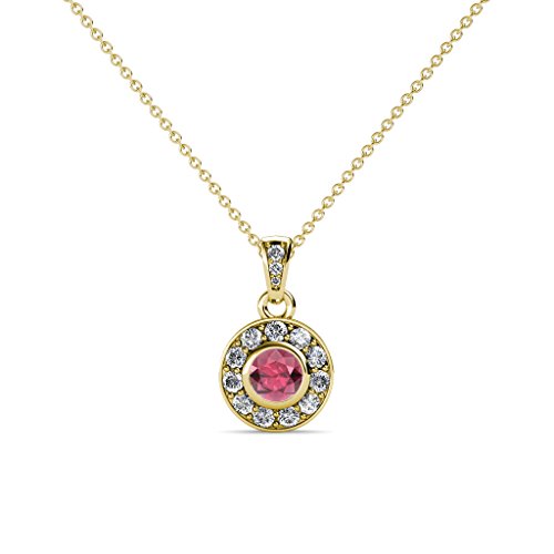TriJewels Rhodolite Garnet & Diamond Circle Halo Pendant 0.44 ctw in 14K Yellow Gold 14K Gold Chain