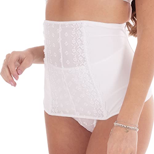 MYSANITY - Fascia Post Parto Modellante con Tulle Ricamato – Supporto e Comfort per il Recupero Post Parto, Bianco, Taglia M Donna