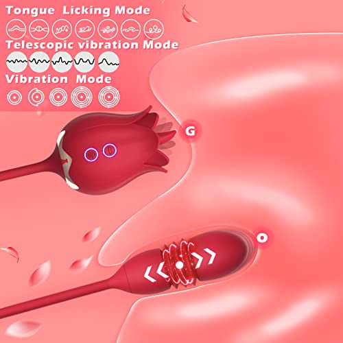 Rose Toy for Women - Clitoral Licking Vibrator with Thrusting Dildo,G Spot Stimulator Anal Massager with 10 Vibrations &Thrusts and 7 Tongue Licking Patterns,Adult Sex Toys for Couples Sexual Pleasure
