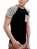 Allegra K Men Round Neck Color Block Leopard Prints Raglan Sleeves T-Shirt