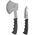 Smith & Wesson Bullseye Hatchet and Fixed Blade Guthook Knife Combo with S.S. Blade and Rubber Handle for Outdoor, Tactical, Survival and Everyday Carry