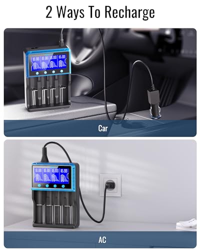 Keenstone 18650 Battery Charger, Universal Rechargeable Battery Charger for 26650 10440 14500 16340 26500 IMR Li-ION Ni-MH Ni-CD LiFePO4 AA AAA, Large Screen, Independent Case