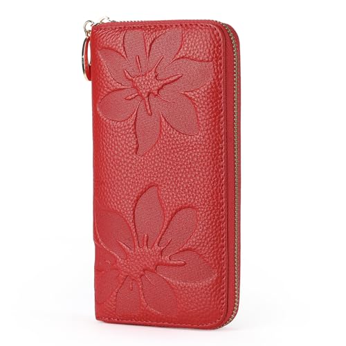 GOIACII Women's Wallet Ladies Phone Clutch Large Capacity Long Purse Bifold Credit Card Holder Anti-Degaussing Embossed Floral