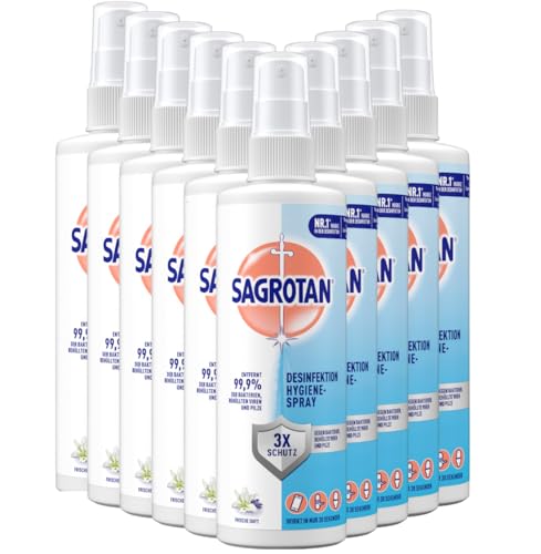 Sagrotan Hygiene Pumpspray – Desinfektionsmittel für Textilien und Oberflächen im Haushalt – 10 x 250 ml Sprühflasche im praktischen Vorteilspack