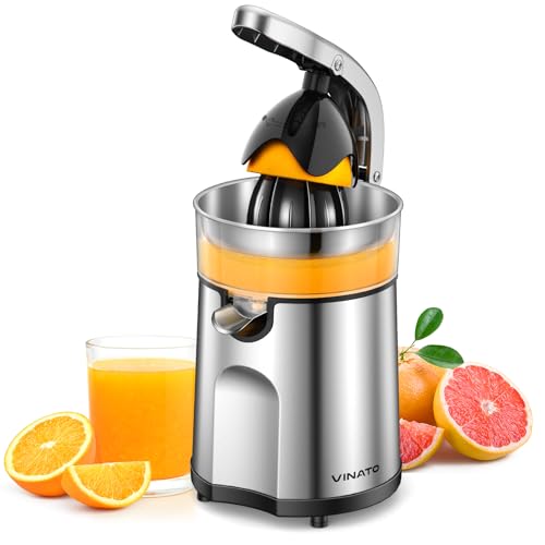 VINATO Electric Orange Squeezer with 2 Cones, Juice Extractor, Low Speed Juice Machine, Anti-Drip System and Easy Cleaning