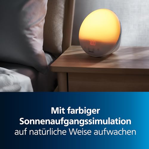 Philips SmartSleep Wake-up Light – Nachttischlampe & Wecker, Farbige Sonnenaufgangssimulation, 20 Helligkeitseinstellungen, 6 natürliche Wecktöne, Mitternacht-Lichtfunktion, Modell HF3521/01 thumbnail 2