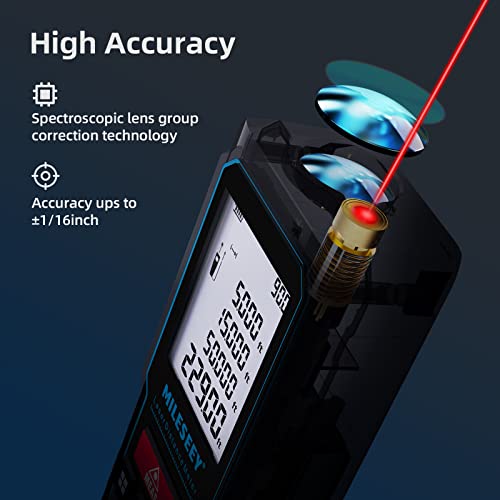 70 m Laser Rangefinder with Phone App, MiLESEEY Laser Meter with Electronic Tilt Sensor, ±2 mm Accuracy, Pythagoras, Area and Volume, Backlit 2 Inch LCD