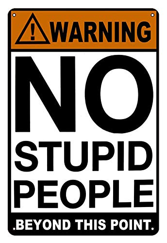 Boggevi Kells Warning No Stupid People Beyond This Point Metal Novelty Retro Vintage Wall Plaque - Tin signs Metal Poster Gift 200mm x 300mm -TPH0099