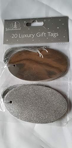 20 Shiny Silver and Glitter Christmas Gift Tags with Ribbon