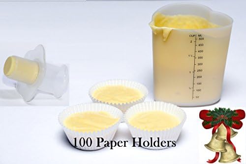 Cupcake Baking Set - Silicon Measuring Cup Corer Plunger Cutter 100 White pcs Mufins Cupcake Baking Holder Paper Liners
