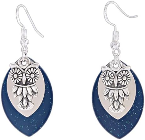Eye Catching Jewelry Sparkle Olympic Owl Charm Overlay Fish Hook Earrings